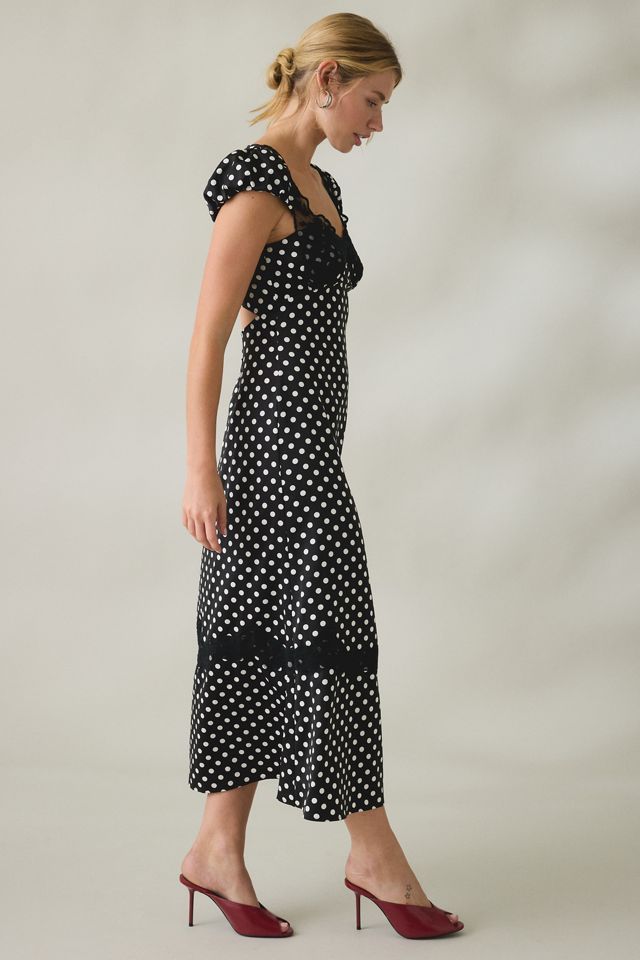 Lulus Clarke Polka Dot Lace Trim Slip Midi Dress #2
