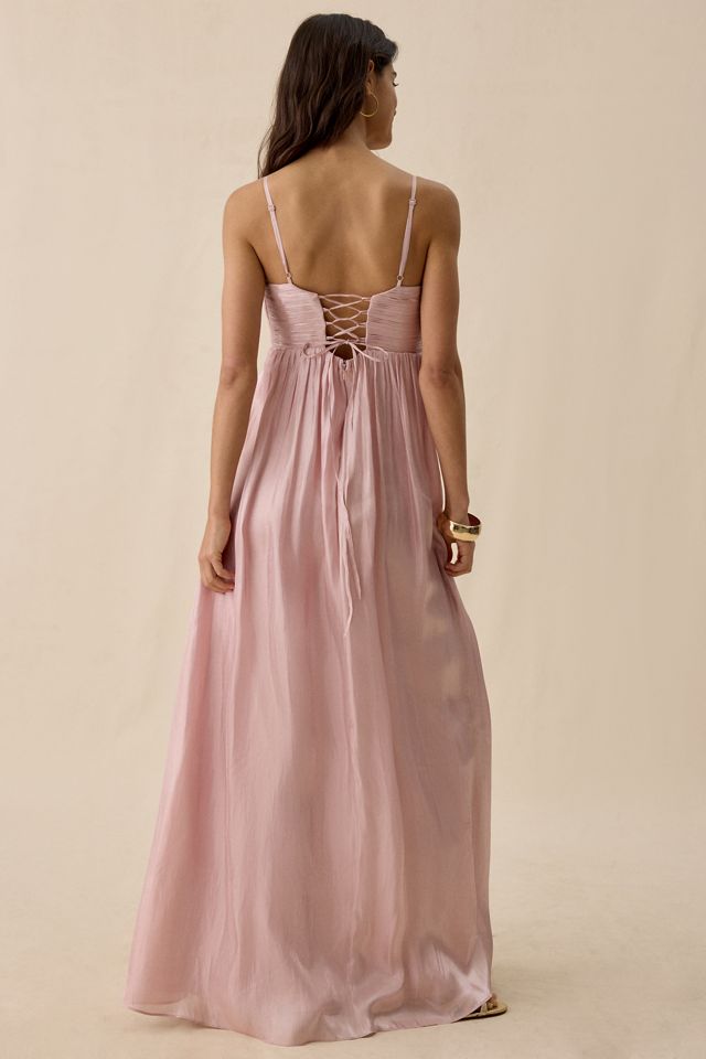 Robe longue métallisée froncée à dos lacé Matty de Lulus #3