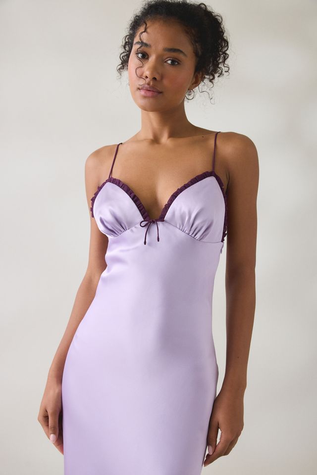 NIA Camille Contrast Trim Plunging V-Neck Satin Midi Dress #1