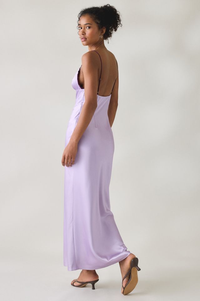 NIA Camille Contrast Trim Plunging V-Neck Satin Midi Dress #2
