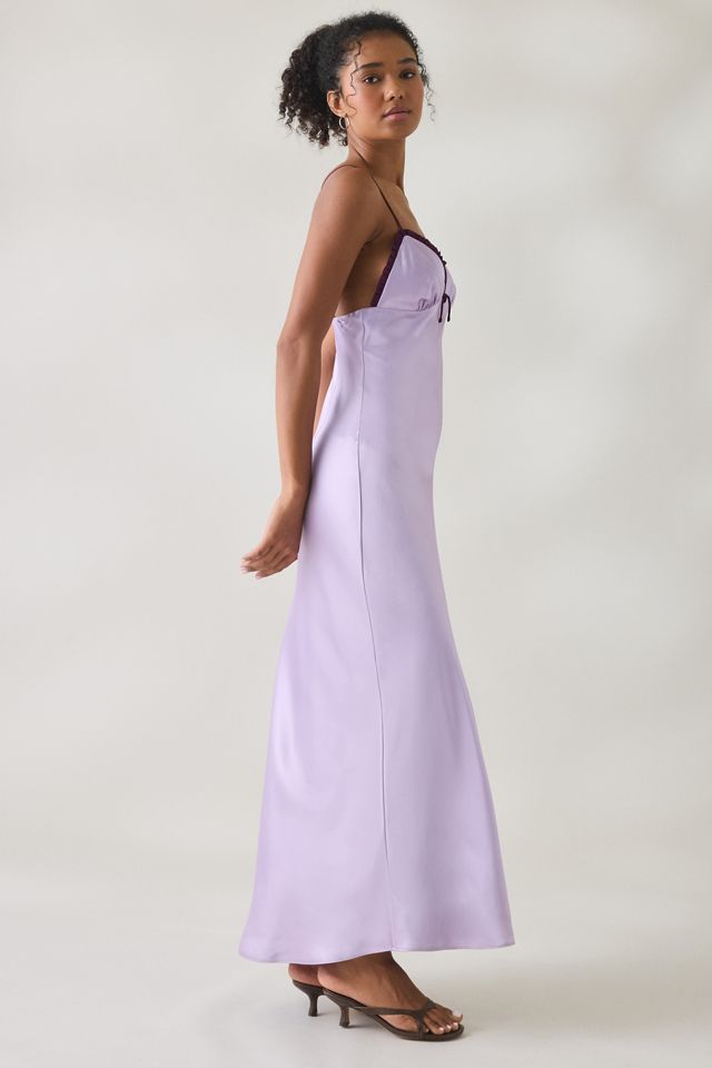 NIA Camille Contrast Trim Plunging V-Neck Satin Midi Dress #4
