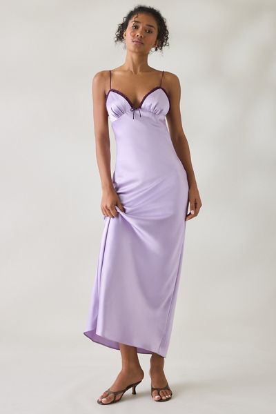 NIA Camille Contrast Trim Plunging V-Neck Satin Midi Dress