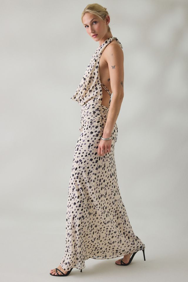 NIA Sampaio Plunging Cowl Neck Halter Maxi Dress #3