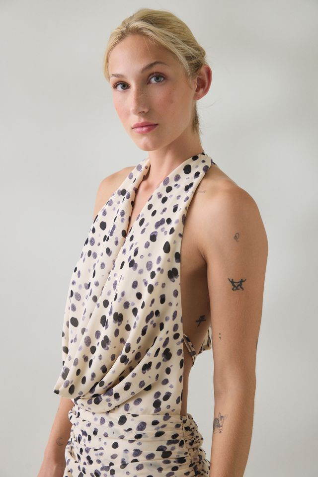 NIA Sampaio Plunging Cowl Neck Halter Maxi Dress #5