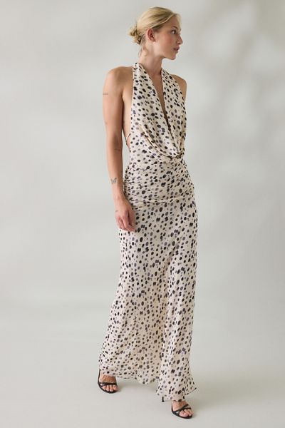 NIA Sampaio Plunging Cowl Neck Halter Maxi Dress