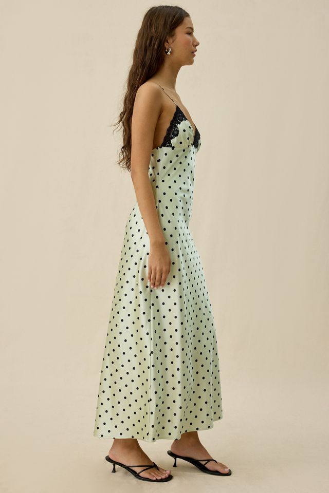 NIA Jasmine Polka Dot Satin Lace Trim Slip Maxi Dress #2