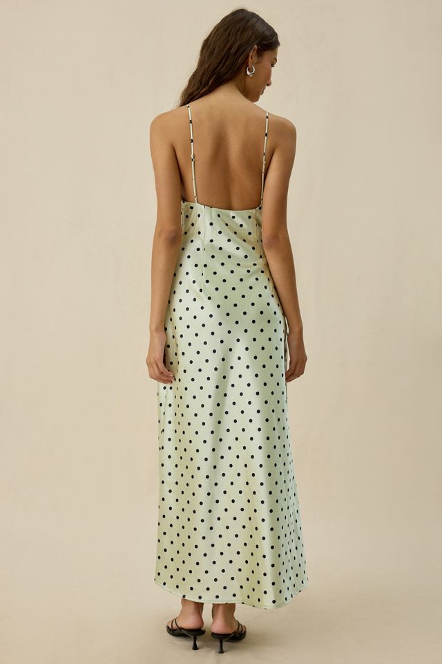 NIA Jasmine Polka Dot Satin Lace Trim Slip Maxi Dress #3