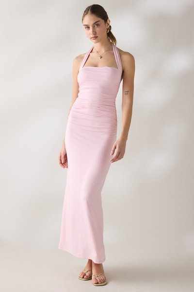 nia kathleen halter ruched tiered mini dress NIA Kathleen Halter Ruched Tiered Mini Dress