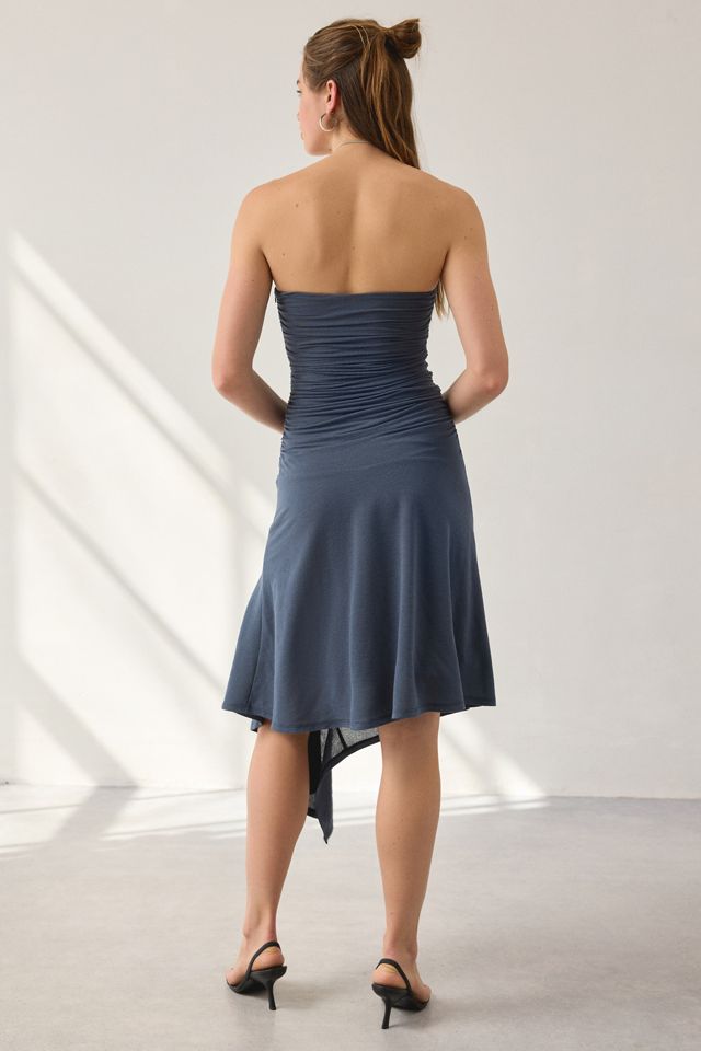 Robe midi sans bretelles NIA Sabela à ourlet asymétrique mouchoir #3