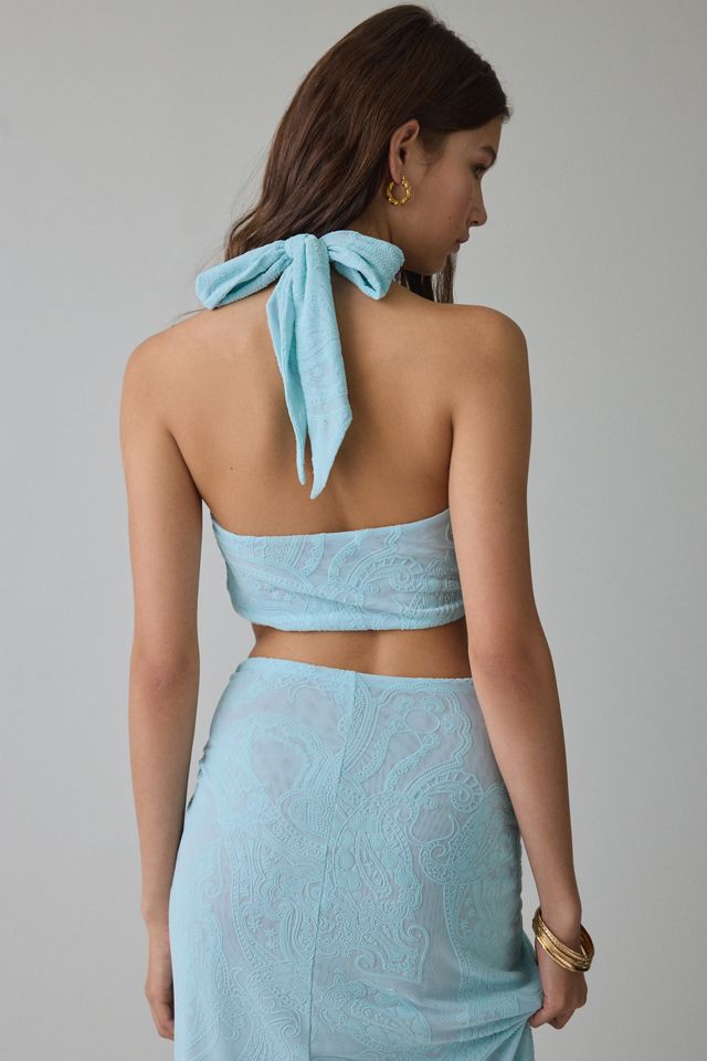 AFRM Lyra Burnout Velvet Paisley Wrap-Around Tie Top #2