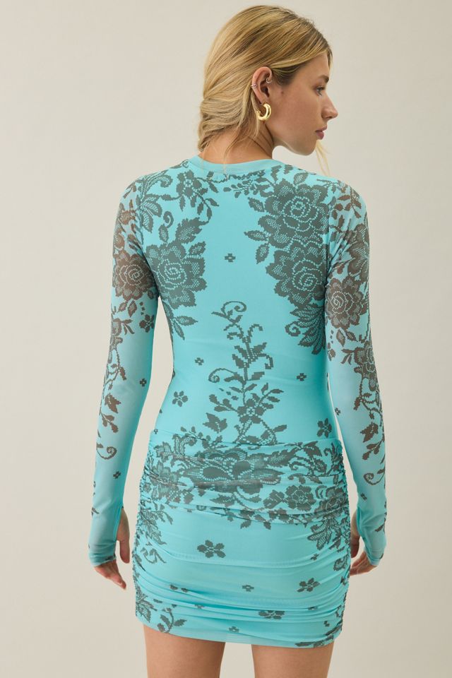 AFRM Mirza Asymmetric Ruched Long Sleeve Mesh Mini Dress #4