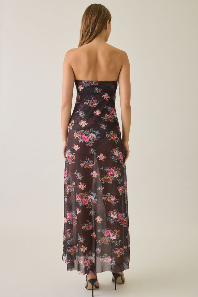AFRM Alfie Java Snake Floral Semi-Sheer Mesh Strapless Maxi Dress #2