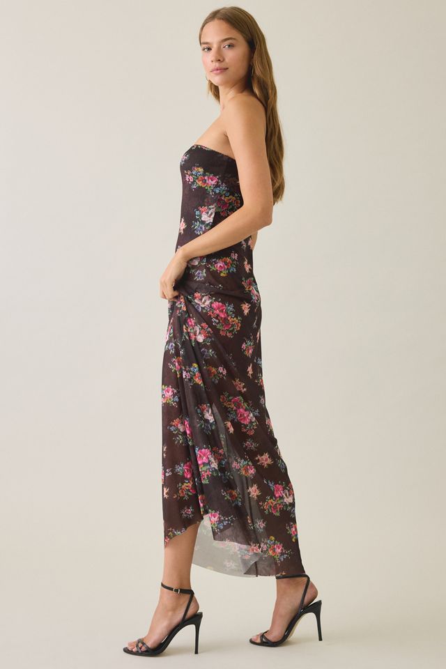 AFRM Alfie Java Snake Floral Semi-Sheer Mesh Strapless Maxi Dress #3
