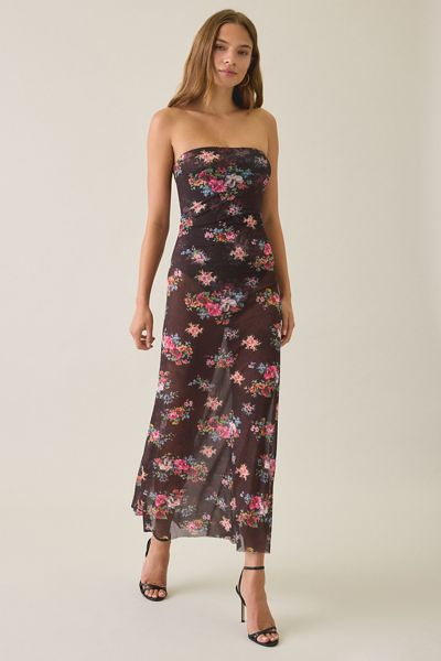 AFRM Alfie Java Snake Floral Semi-Sheer Mesh Strapless Maxi Dress