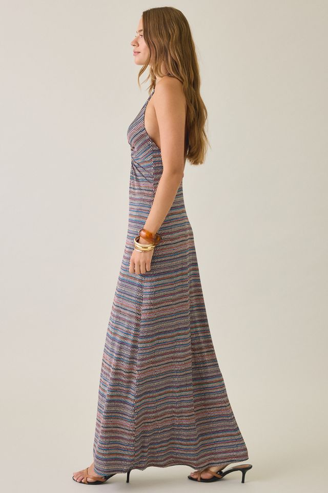 AFRM Huston Chevron Shimmer Knit Halter Maxi Dress #3