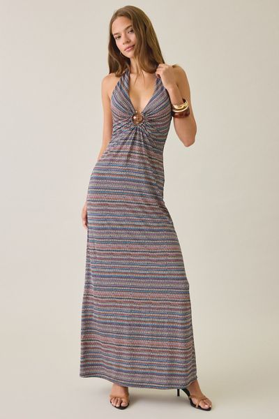 AFRM Huston Chevron Shimmer Knit Halter Maxi Dress