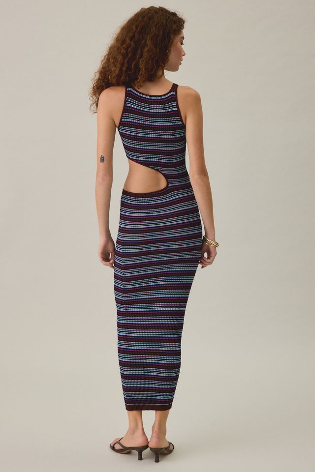 AFRM Simmons Stripe Knit Asymmetric Cutout Maxi Dress #4