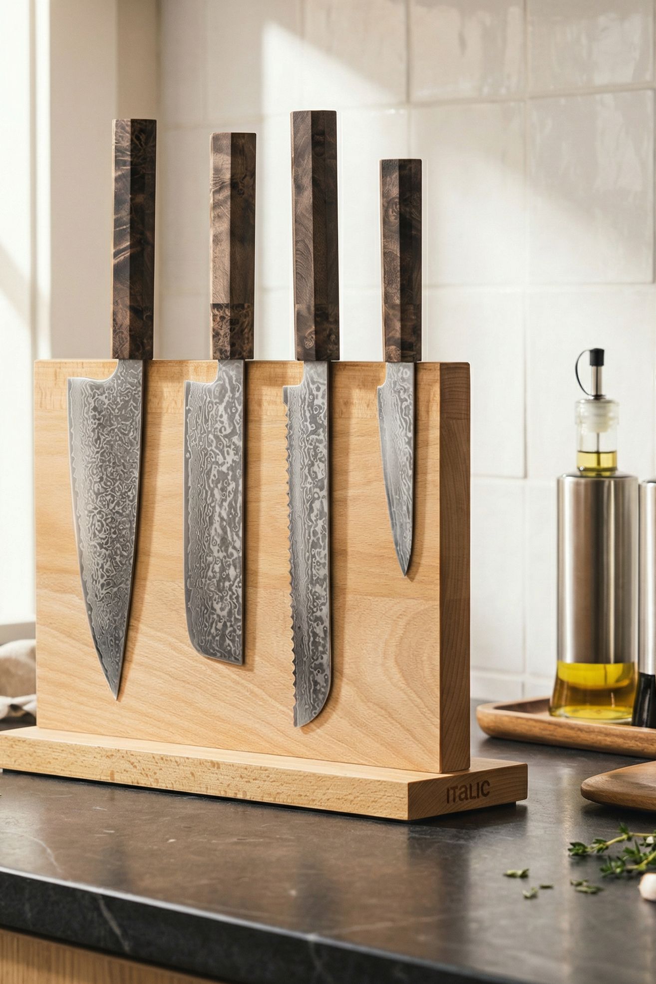 Italic European Beech Wood Magnetic Knife Block - Beech Wood, ONE SIZE