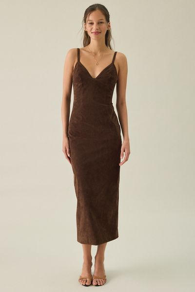 Bardot Estine Vegan Suede Seamed Midi Dress