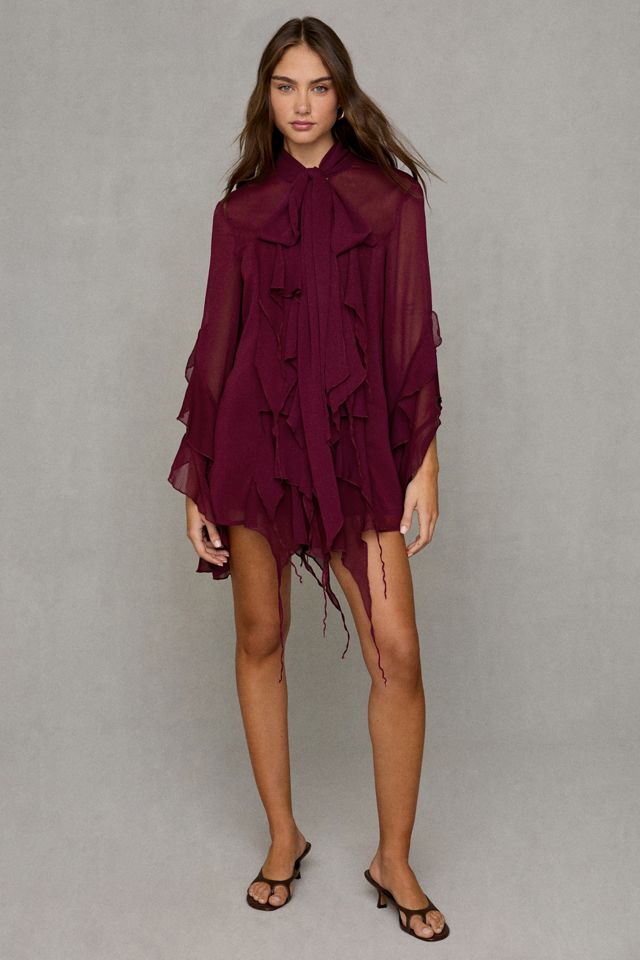 Bardot Alaia Cascading Ruffle Bell Sleeve Mini Dress #1