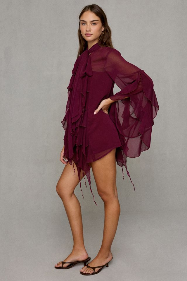 Bardot Alaia Cascading Ruffle Bell Sleeve Mini Dress #3