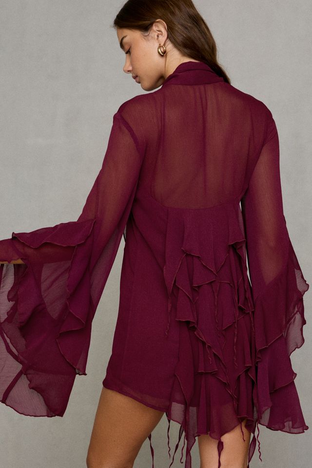 Bardot Alaia Cascading Ruffle Bell Sleeve Mini Dress #4