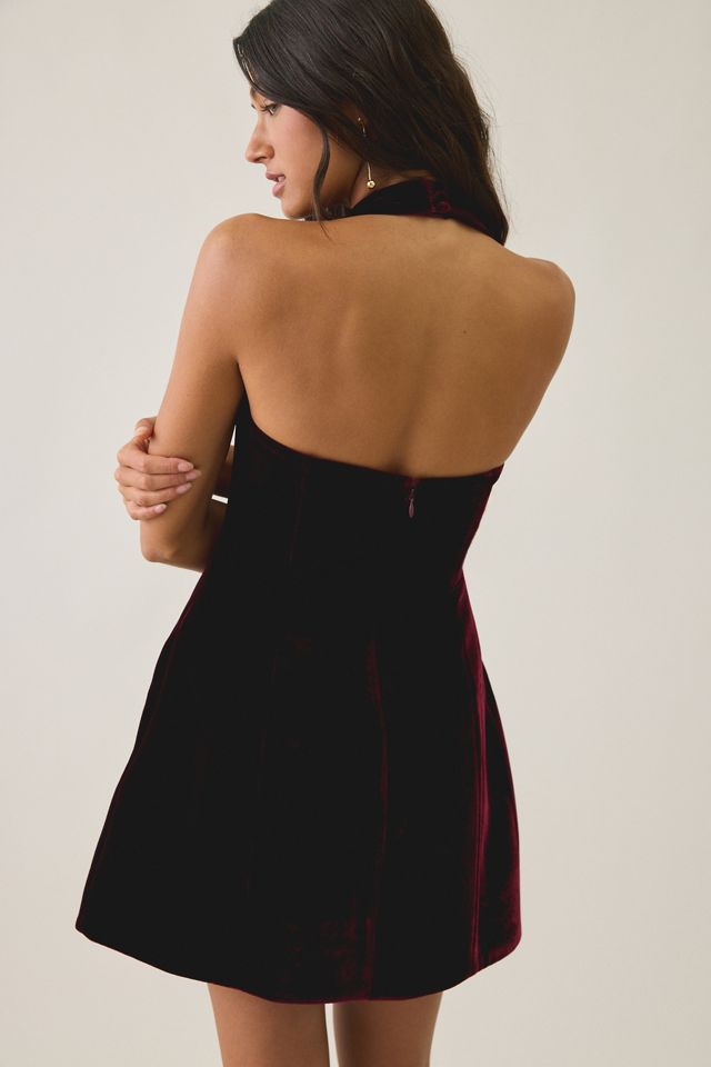 Bardot Layna Velour Hourglass Plunging Halter Mini Dress #1