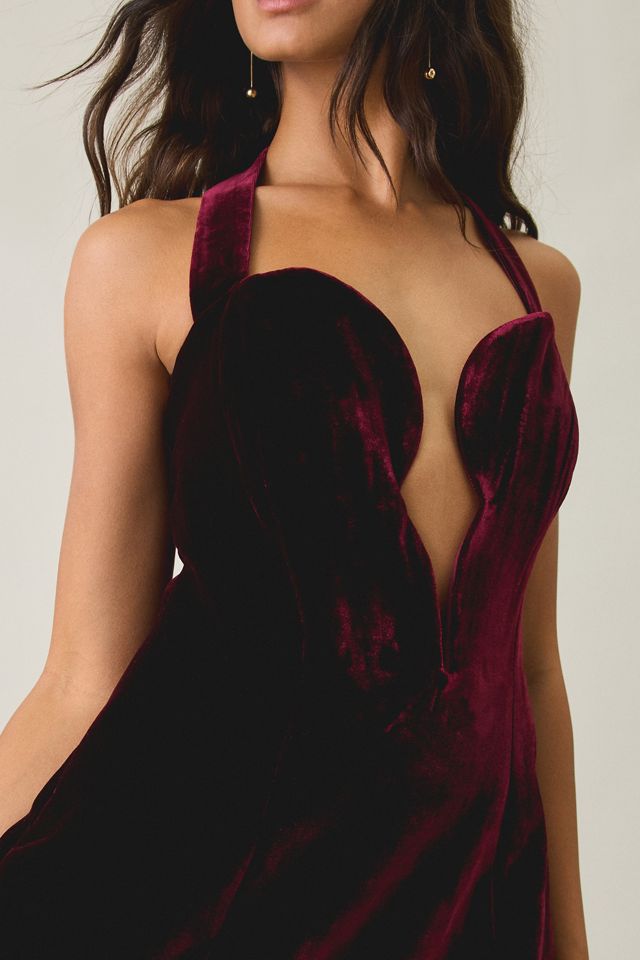 Bardot Layna Velour Hourglass Plunging Halter Mini Dress #3