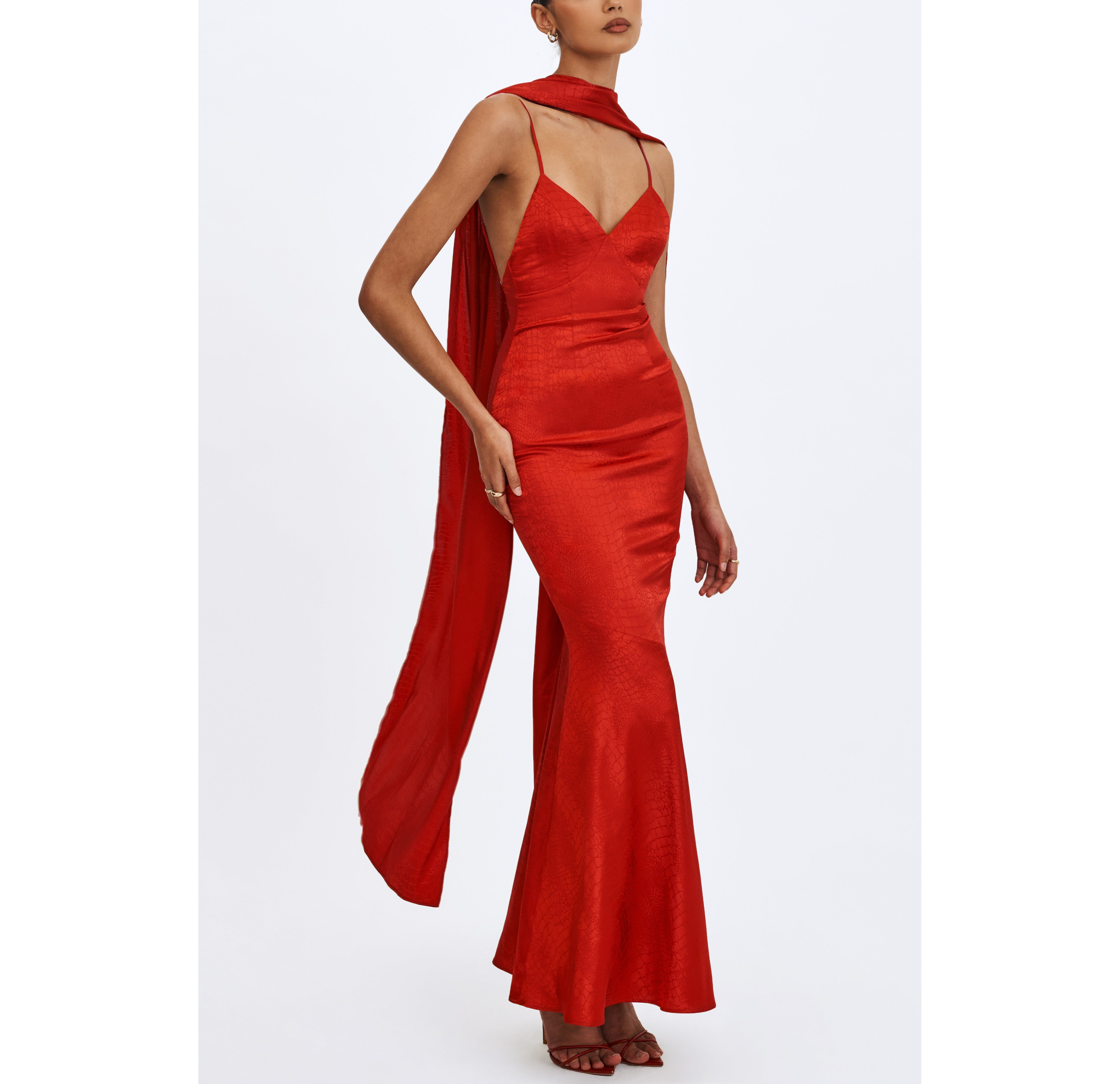Miss Circle Kelsey Croc-Embossed Maxi Dress with Scarf