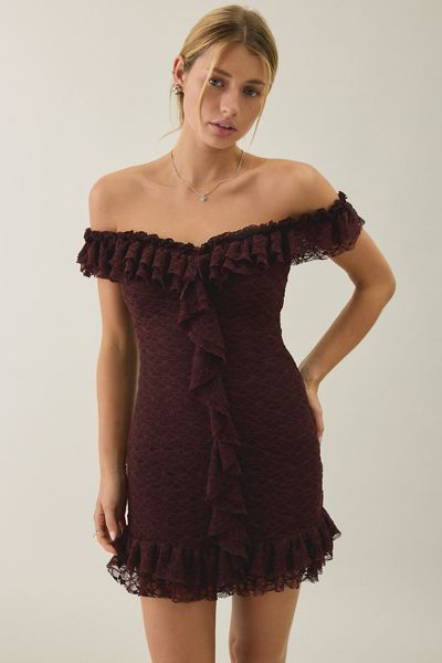 Kimchi Blue Feels Right Ruffle Lace Off-The-Shoulder Mini Dress