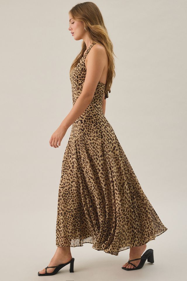 ASTR The Label Myra Cheetah Print Plunging V-Neck Halter Maxi Dress #2
