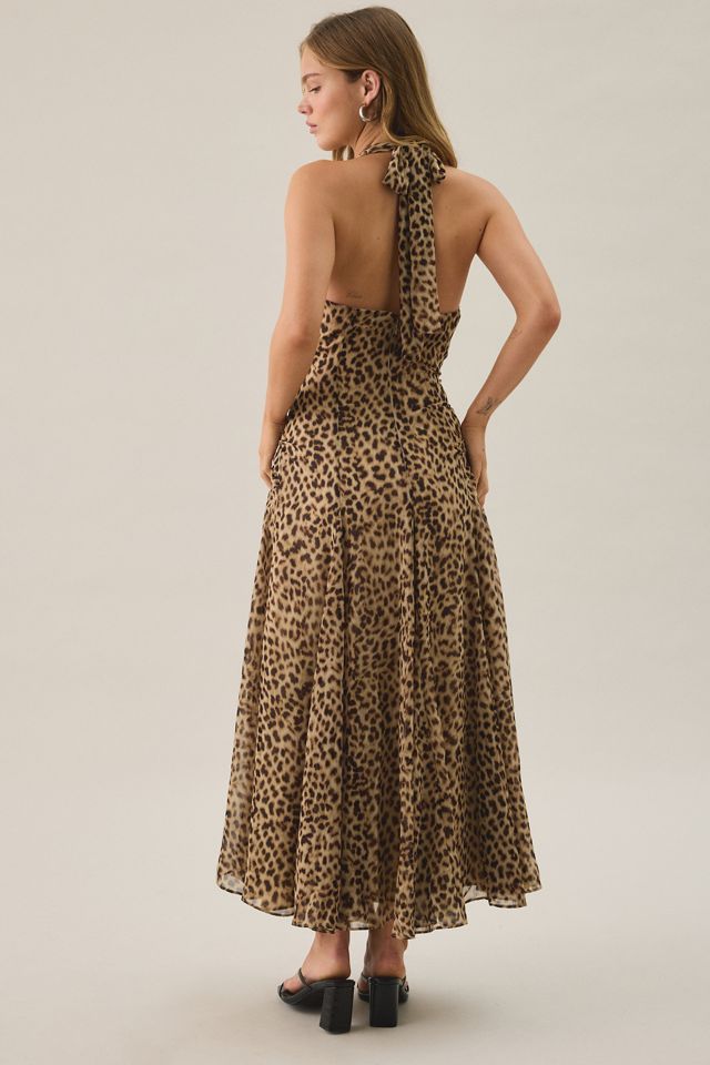 ASTR The Label Myra Cheetah Print Plunging V-Neck Halter Maxi Dress #3
