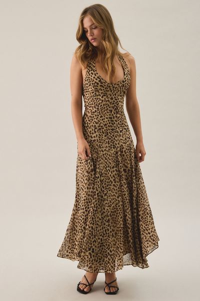 Robe longue licou à encolure en V plongeante à imprimé guépard Myra de ASTR The Label