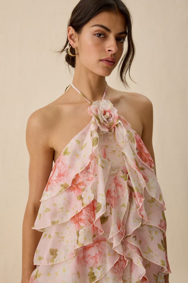 ASTR The Label Ofra Ruffle High Neck Halter Mini Dress #4
