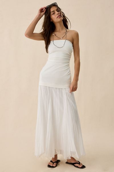 Bardot Solana Orchid White Strapless Drop Waist Mesh Maxi Dress | Urban  Outfitters