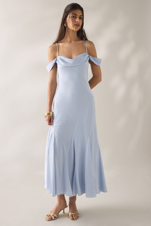 ASTR The Label Araxie Godet Off-The-Shoulder Satin Midi Dress #2