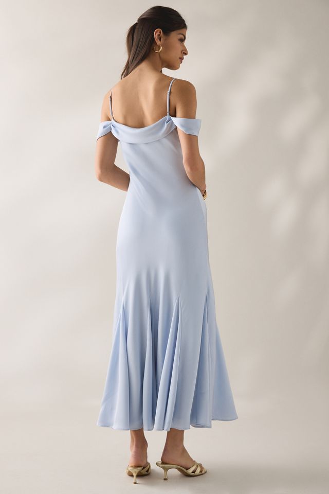 ASTR The Label Araxie Godet Off-The-Shoulder Satin Midi Dress #3