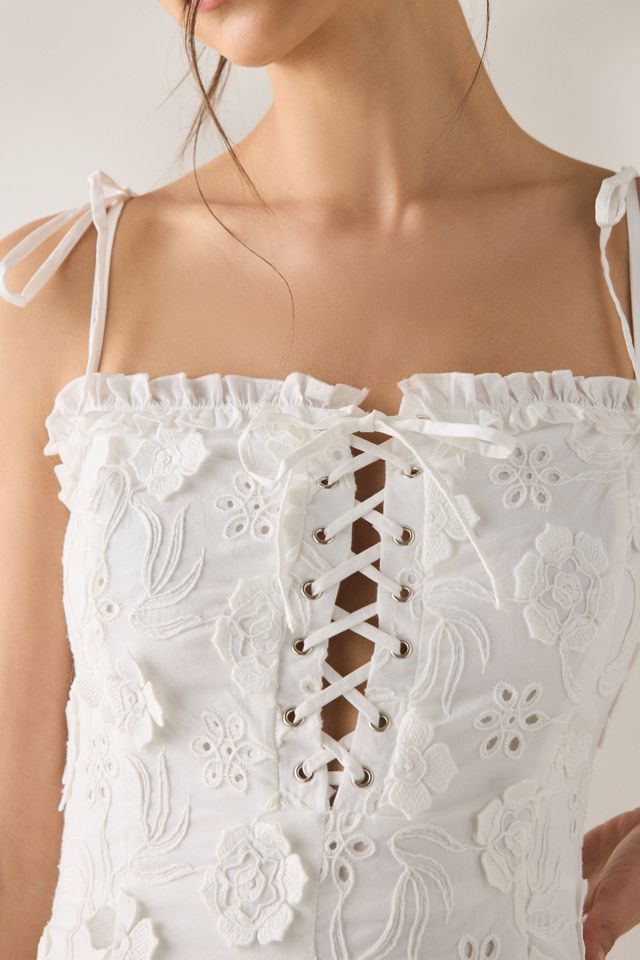 ASTR The Label Breanna Eyelet Floral Applique Corset Mini Dress #1