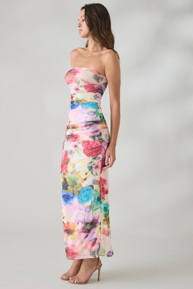 AFRM Marlo Watercolor Blossom Mesh Strapless Maxi Dress #2