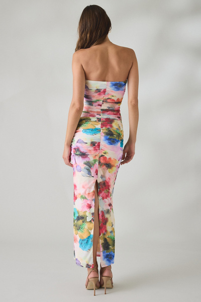 AFRM Marlo Watercolor Blossom Mesh Strapless Maxi Dress