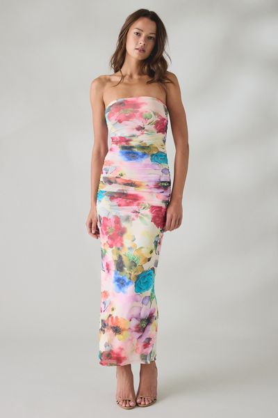 Robe longue sans bretelles en maille à motif floral aquarelle Marlo AFRM