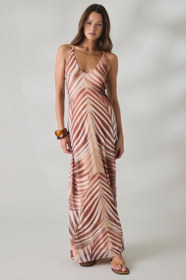 AFRM Romy Kissing Palms Mesh Crisscross Strap Maxi Dress #1