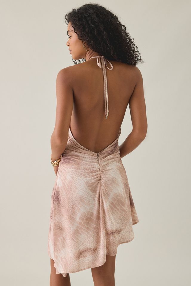 AFRM Sabrina Sand Snake Chiffon Asymmetric Halter Mini Dress #3