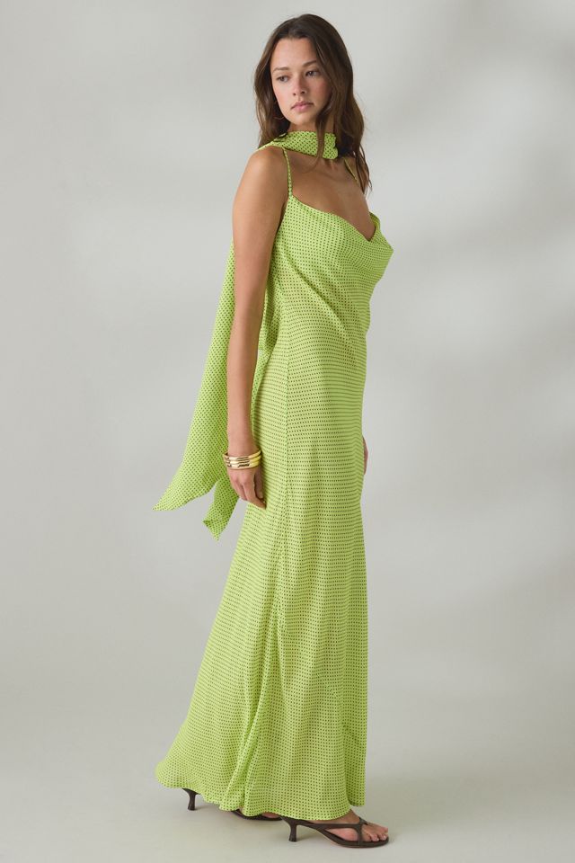 AFRM Cheryl Lime Pin Dot Scarf Detail Open-Back Maxi Dress #2
