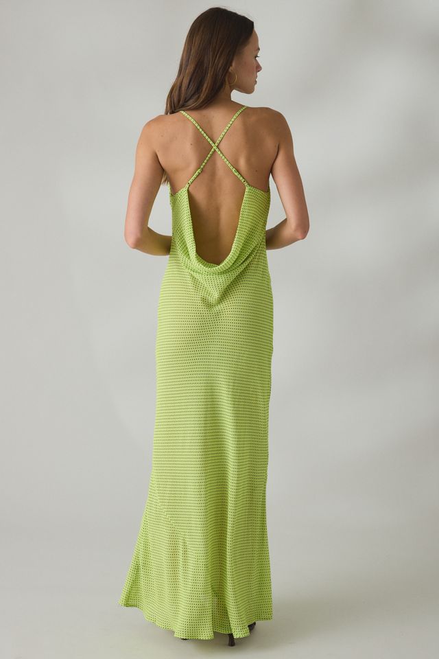 AFRM Cheryl Lime Pin Dot Scarf Detail Open-Back Maxi Dress #3
