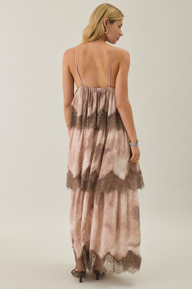 AFRM Murray Dune Snake Tiered Lace Trim Maxi Dress #1