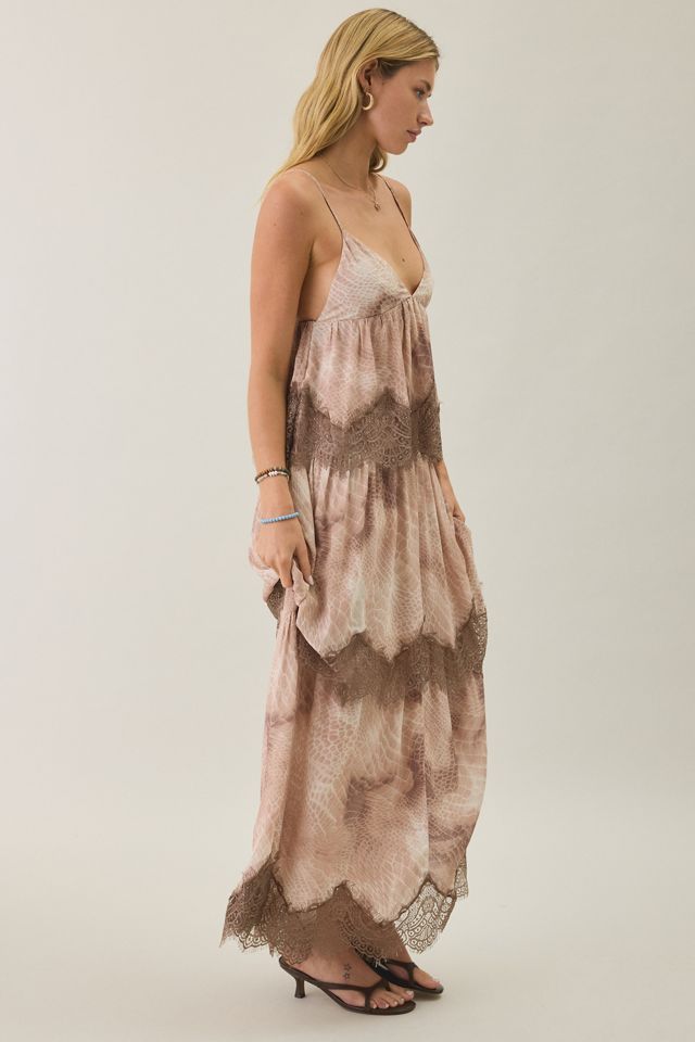 AFRM Murray Dune Snake Tiered Lace Trim Maxi Dress #3