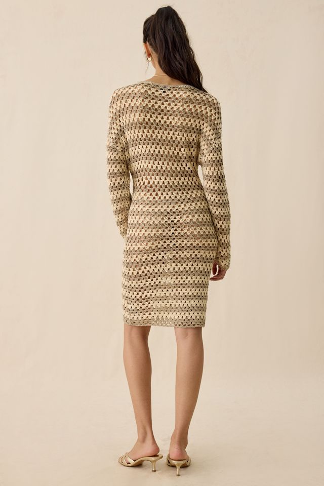 AFRM Samantha Dune Stripe Long Sleeve Crochet Mini Dress #1