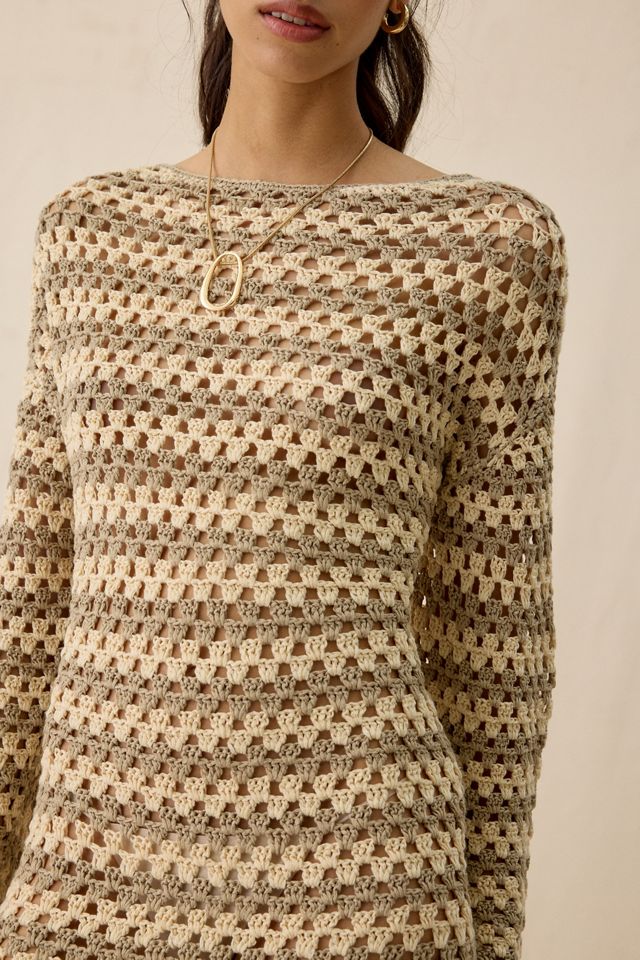 AFRM Samantha Dune Stripe Long Sleeve Crochet Mini Dress #3