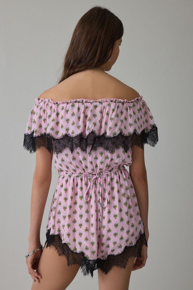 AFRM Emun Lace Trim Ruffle Off-The-Shoulder Romper #3